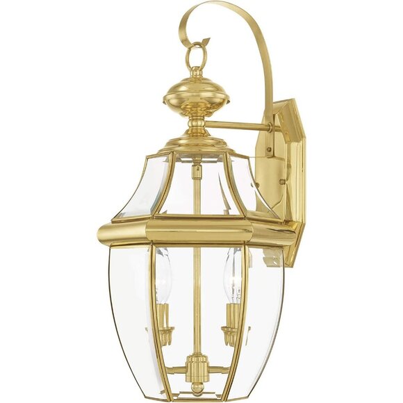NEW Solid Brass Outdoor Wall Lantern with Clear Beveled Glass, 20.25" x 10.5" - Picture 1 of 8